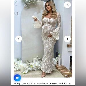 Momyknows White Lace Corset Square Neck Elegant Lace Maternity Gown